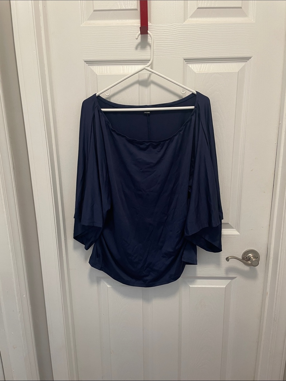 NWOT-SHEIN-Women's Navy Off-Shoulder Draped Sleeve Top